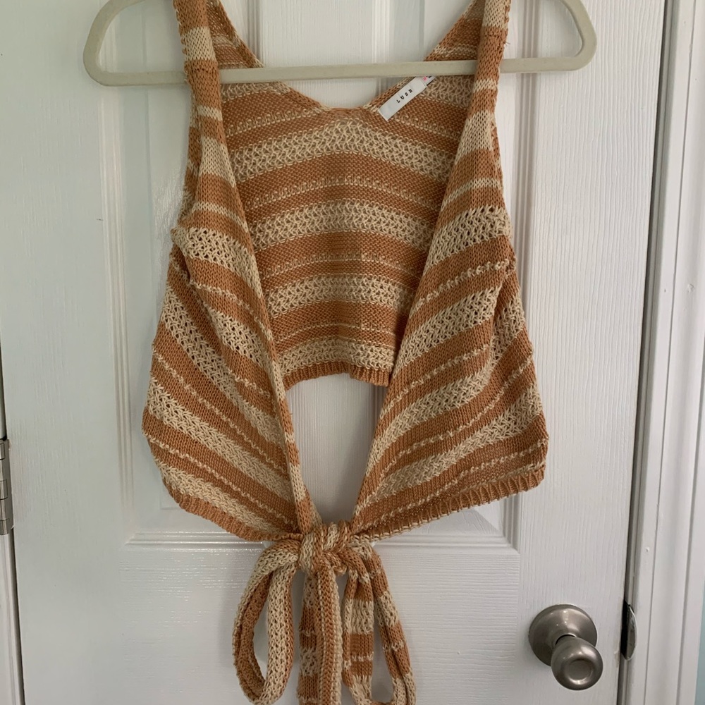 Grey Bandit Orange and White knitted wrap top